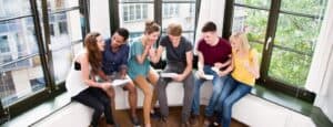 group of friends receiving their exam results